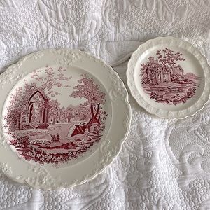 Antique bone and wine and plates set